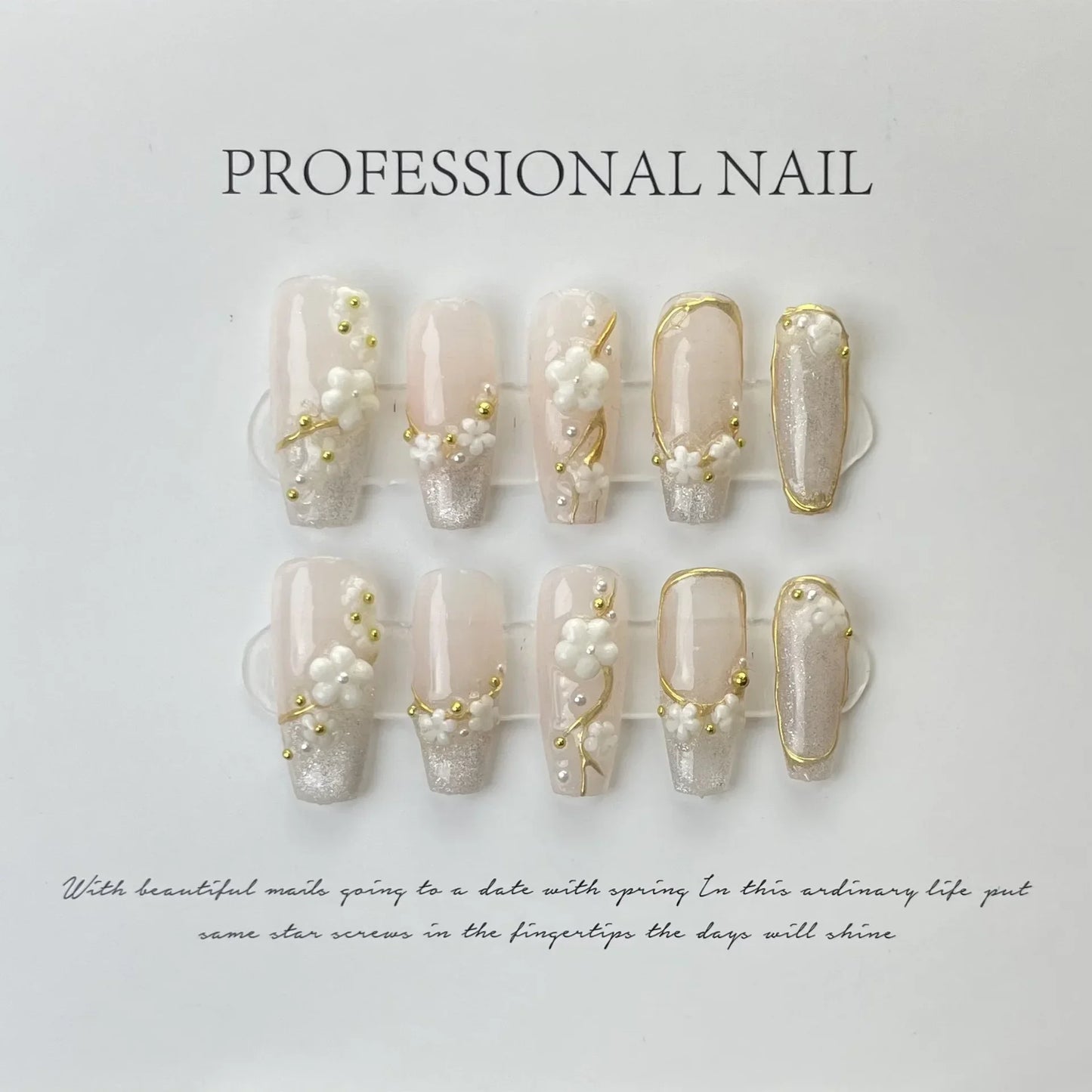 Pure Petals - 10Pcs Handmade Press On Nails