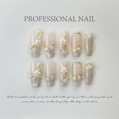 Pure Petals - 10Pcs Handmade Press On Nails