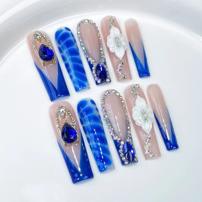 Crystal Lagoon - 10pc Handmade Press on Nails