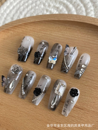 Camellia Pearls - 10pcs Handmade False Nails