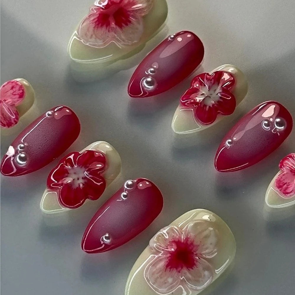 Rosy Radiance - 10Pcs Handmade Press On Nails