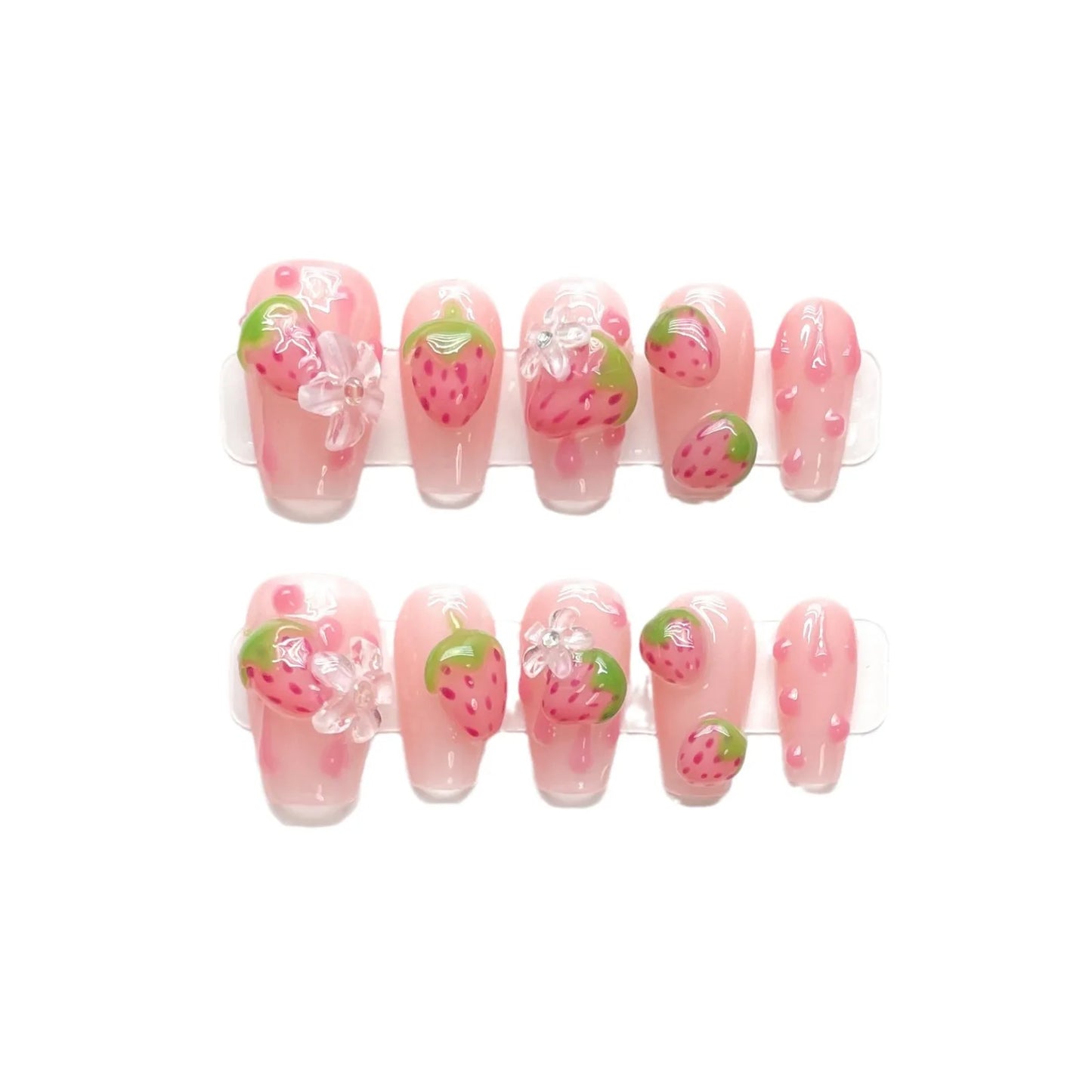 Sweet Berry Fields - 10pcs Handmade Fake Press on Nails