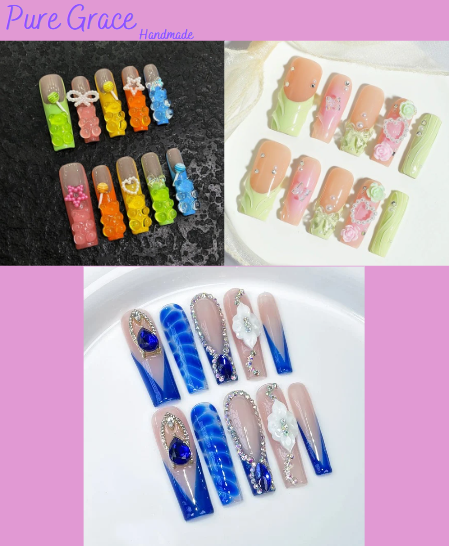 Crystal Lagoon - 10pc Handmade Press on Nails